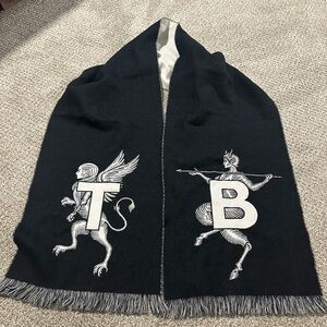 Burberry reversible black mythical alphabet ‘TB’ football scarf